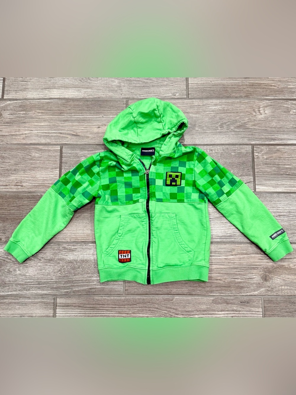 Minecraft Boys Green Creeper Graphic Full Zip Hooded Hoodie w/ Pockets 7-8Y